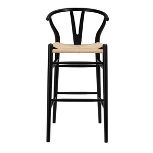 EuroStyle Evelina Beechwood Bar Stool with Handwoven Rush Seat for Kitchen Island or Home Bar Black/Natural 08165BLK