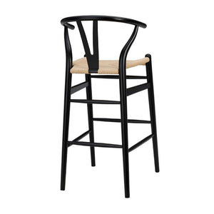 EuroStyle Evelina Beechwood Bar Stool with Handwoven Rush Seat for Kitchen Island or Home Bar Black/Natural 08165BLK