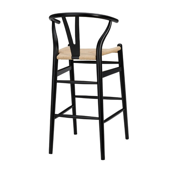 EuroStyle Evelina Beechwood Bar Stool with Handwoven Rush Seat for Kitchen Island or Home Bar Black/Natural 08165BLK