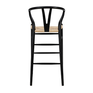 EuroStyle Evelina Beechwood Bar Stool with Handwoven Rush Seat for Kitchen Island or Home Bar Black/Natural 08165BLK