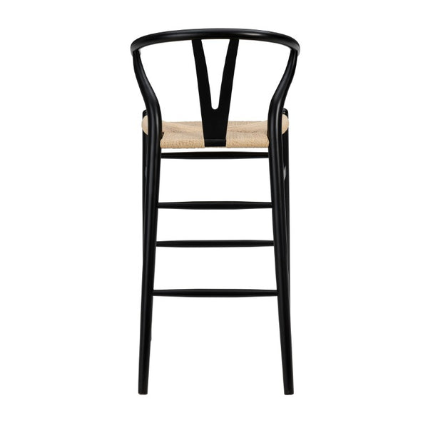 EuroStyle Evelina Beechwood Bar Stool with Handwoven Rush Seat for Kitchen Island or Home Bar Black/Natural 08165BLK
