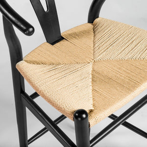 EuroStyle Evelina Beechwood Bar Stool with Handwoven Rush Seat for Kitchen Island or Home Bar Black/Natural 08165BLK