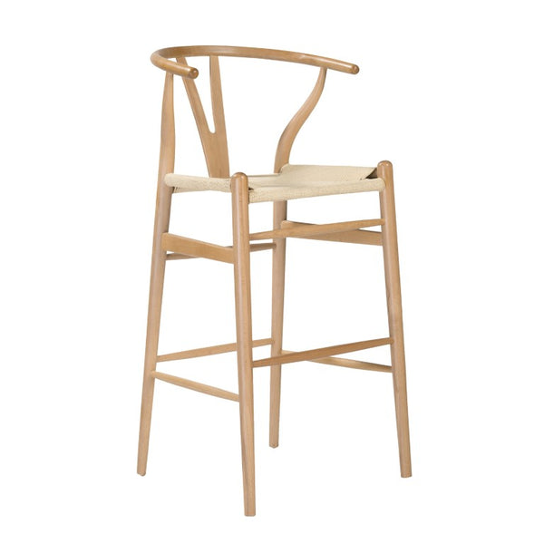 EuroStyle Evelina Beechwood Bar Stool with Handwoven Rush Seat for Kitchen Island or Home Bar Natural/Natural 08165NAT