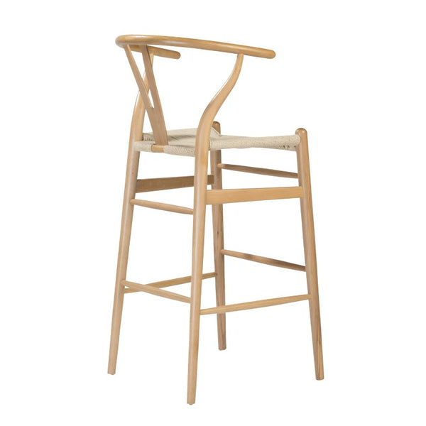 EuroStyle Evelina Beechwood Bar Stool with Handwoven Rush Seat for Kitchen Island or Home Bar Natural/Natural 08165NAT