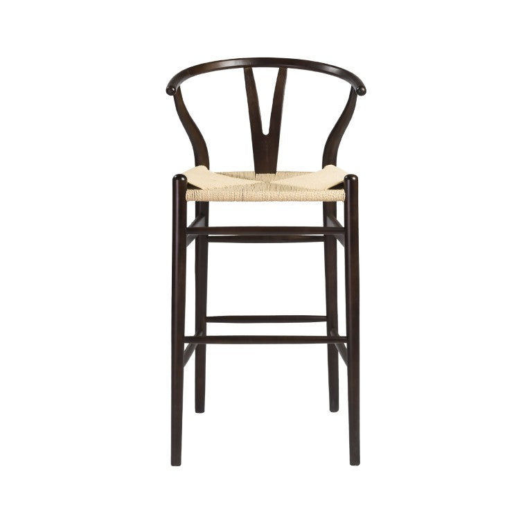 EuroStyle Evelina Beechwood Bar Stool with Handwoven Rush Seat for Kitchen Island or Home Bar Walnut/Natural 08165WAL