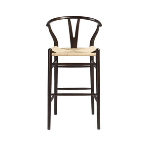 EuroStyle Evelina Beechwood Bar Stool with Handwoven Rush Seat for Kitchen Island or Home Bar Walnut/Natural 08165WAL
