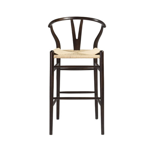 EuroStyle Evelina Beechwood Bar Stool with Handwoven Rush Seat for Kitchen Island or Home Bar Walnut/Natural 08165WAL