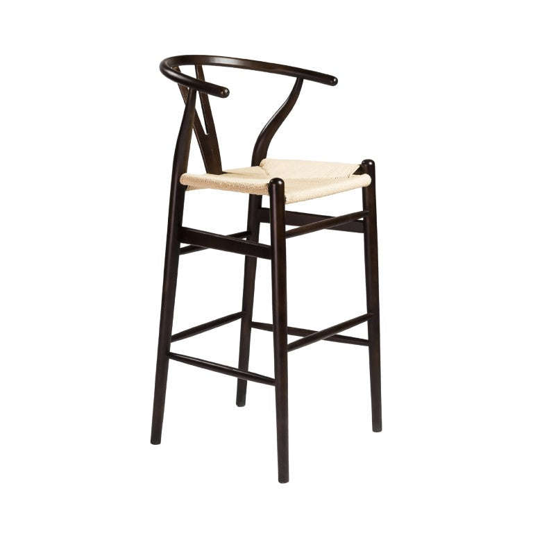 EuroStyle Evelina Beechwood Bar Stool with Handwoven Rush Seat for Kitchen Island or Home Bar Walnut/Natural 08165WAL