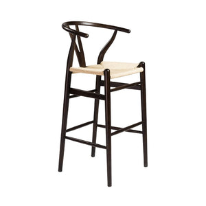 EuroStyle Evelina Beechwood Bar Stool with Handwoven Rush Seat for Kitchen Island or Home Bar Walnut/Natural 08165WAL