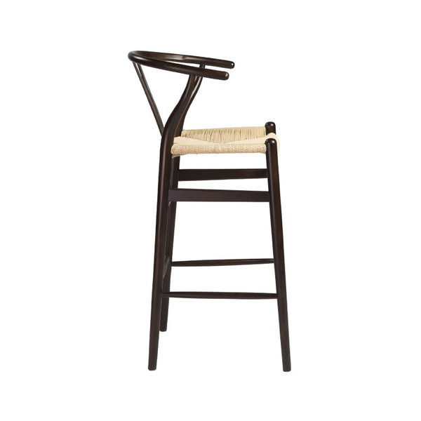 EuroStyle Evelina Beechwood Bar Stool with Handwoven Rush Seat for Kitchen Island or Home Bar Walnut/Natural 08165WAL