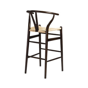 EuroStyle Evelina Beechwood Bar Stool with Handwoven Rush Seat for Kitchen Island or Home Bar Walnut/Natural 08165WAL