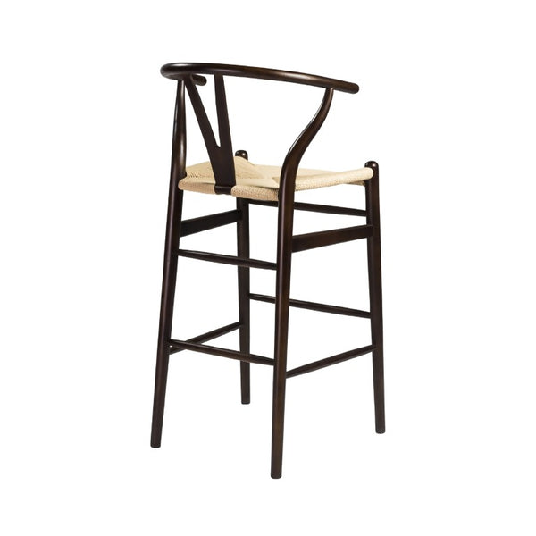 EuroStyle Evelina Beechwood Bar Stool with Handwoven Rush Seat for Kitchen Island or Home Bar Walnut/Natural 08165WAL