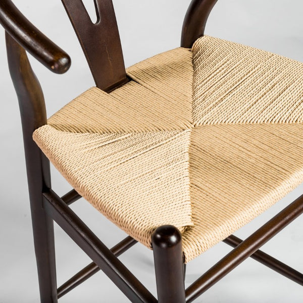 EuroStyle Evelina Beechwood Bar Stool with Handwoven Rush Seat for Kitchen Island or Home Bar Walnut/Natural 08165WAL