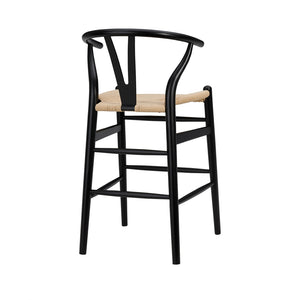 Eurostyle Evelina Counter Stool - Timeless Midcentury Design With Rush Seat And Sturdy Wood Frame For Elegance Black,Natural Solid Beechwood Frame 08169blk