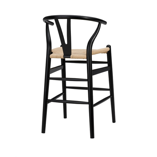 Eurostyle Evelina Counter Stool - Timeless Midcentury Design With Rush Seat And Sturdy Wood Frame For Elegance Black,Natural Solid Beechwood Frame 08169blk