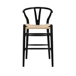 EuroStyle Evelina Handwoven Rush Seat Barstool Solid Beechwood Frame for Kitchen Islands Black/Natural 08169BLK
