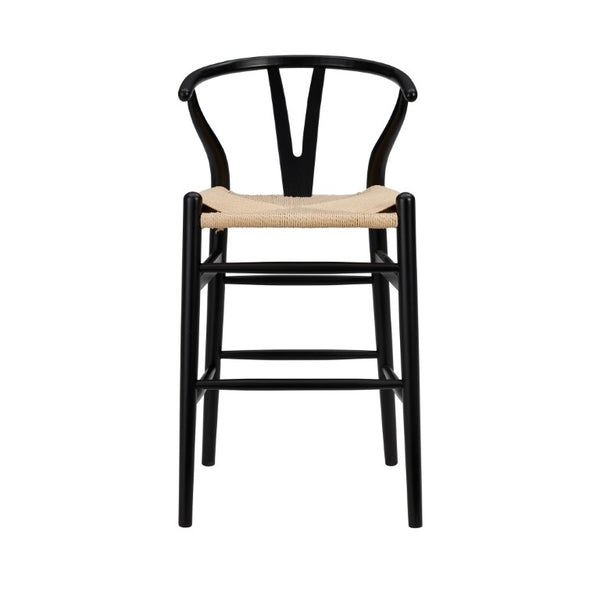 EuroStyle Evelina Handwoven Rush Seat Barstool Solid Beechwood Frame for Kitchen Islands Black/Natural 08169BLK