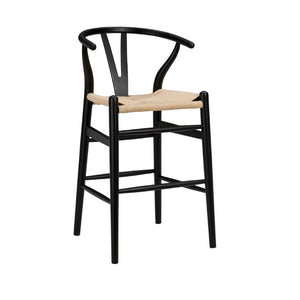 EuroStyle Evelina Handwoven Rush Seat Barstool Solid Beechwood Frame for Kitchen Islands Black/Natural 08169BLK