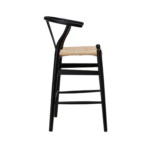 EuroStyle Evelina Handwoven Rush Seat Barstool Solid Beechwood Frame for Kitchen Islands Black/Natural 08169BLK