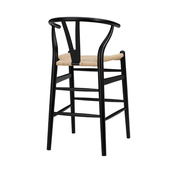 EuroStyle Evelina Handwoven Rush Seat Barstool Solid Beechwood Frame for Kitchen Islands Black/Natural 08169BLK