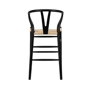 EuroStyle Evelina Handwoven Rush Seat Barstool Solid Beechwood Frame for Kitchen Islands Black/Natural 08169BLK