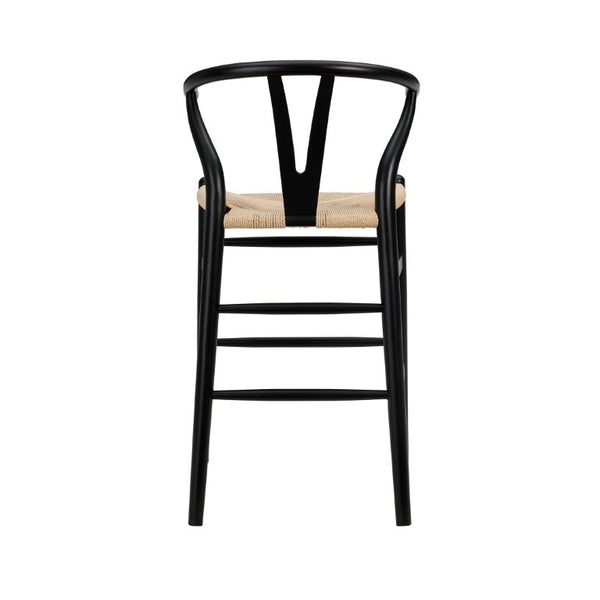 EuroStyle Evelina Handwoven Rush Seat Barstool Solid Beechwood Frame for Kitchen Islands Black/Natural 08169BLK