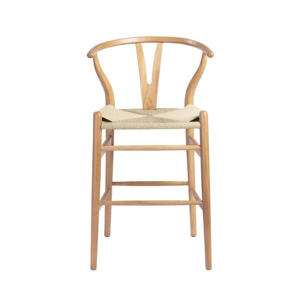 EuroStyle Evelina Handwoven Rush Seat Barstool Solid Beechwood Frame for Kitchen Islands Natural/Natural 08169NAT