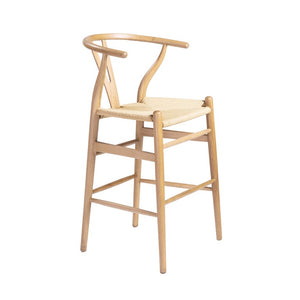 EuroStyle Evelina Handwoven Rush Seat Barstool Solid Beechwood Frame for Kitchen Islands Natural/Natural 08169NAT