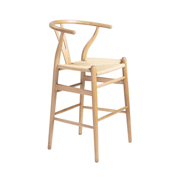 EuroStyle Evelina Handwoven Rush Seat Barstool Solid Beechwood Frame for Kitchen Islands Natural/Natural 08169NAT