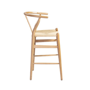 EuroStyle Evelina Handwoven Rush Seat Barstool Solid Beechwood Frame for Kitchen Islands Natural/Natural 08169NAT