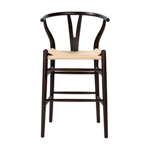EuroStyle Evelina Handwoven Rush Seat Barstool Solid Beechwood Frame for Kitchen Islands Walnut/Natural 08169WAL
