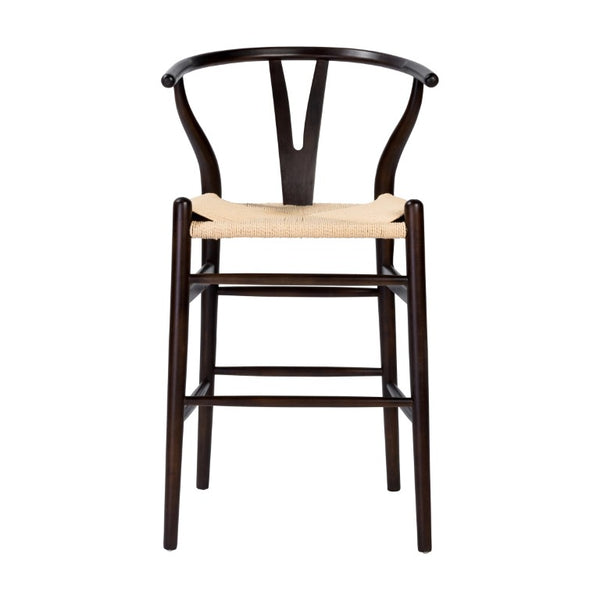 EuroStyle Evelina Handwoven Rush Seat Barstool Solid Beechwood Frame for Kitchen Islands Walnut/Natural 08169WAL