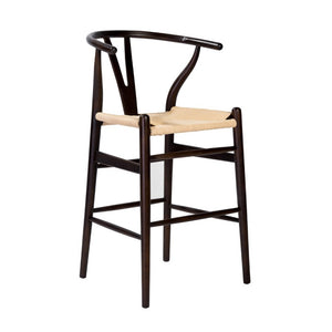 EuroStyle Evelina Handwoven Rush Seat Barstool Solid Beechwood Frame for Kitchen Islands Walnut/Natural 08169WAL