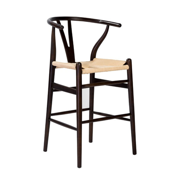EuroStyle Evelina Handwoven Rush Seat Barstool Solid Beechwood Frame for Kitchen Islands Walnut/Natural 08169WAL