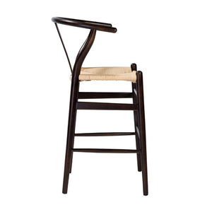 EuroStyle Evelina Handwoven Rush Seat Barstool Solid Beechwood Frame for Kitchen Islands Walnut/Natural 08169WAL