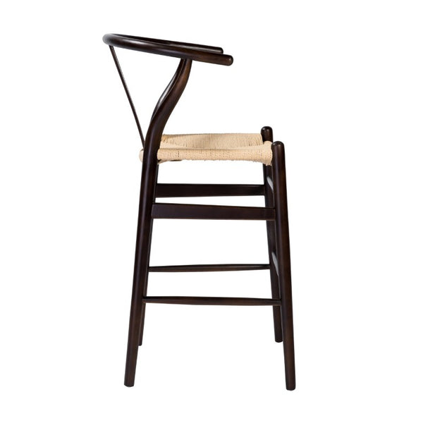 EuroStyle Evelina Handwoven Rush Seat Barstool Solid Beechwood Frame for Kitchen Islands Walnut/Natural 08169WAL