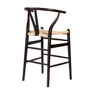 EuroStyle Evelina Handwoven Rush Seat Barstool Solid Beechwood Frame for Kitchen Islands Walnut/Natural 08169WAL