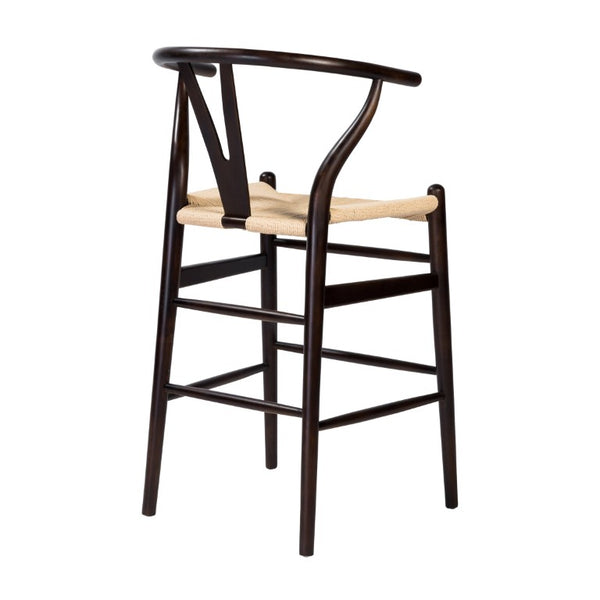 EuroStyle Evelina Handwoven Rush Seat Barstool Solid Beechwood Frame for Kitchen Islands Walnut/Natural 08169WAL