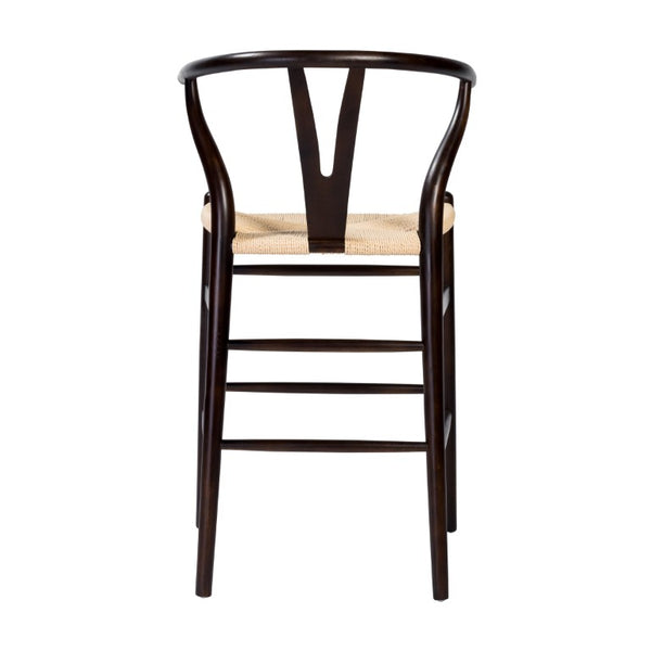 EuroStyle Evelina Handwoven Rush Seat Barstool Solid Beechwood Frame for Kitchen Islands Walnut/Natural 08169WAL