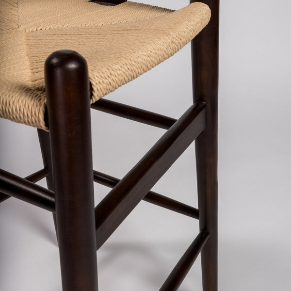 EuroStyle Evelina Handwoven Rush Seat Barstool Solid Beechwood Frame for Kitchen Islands Walnut/Natural 08169WAL