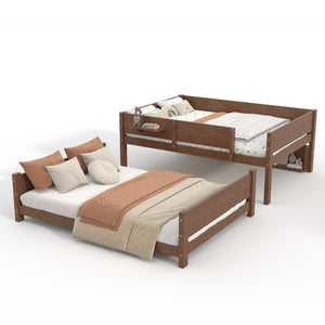English Elm Queen Over Solid Pine Bunk Bed with Built in Shelves and Tray for Guest Rooms Brown W5305S00008