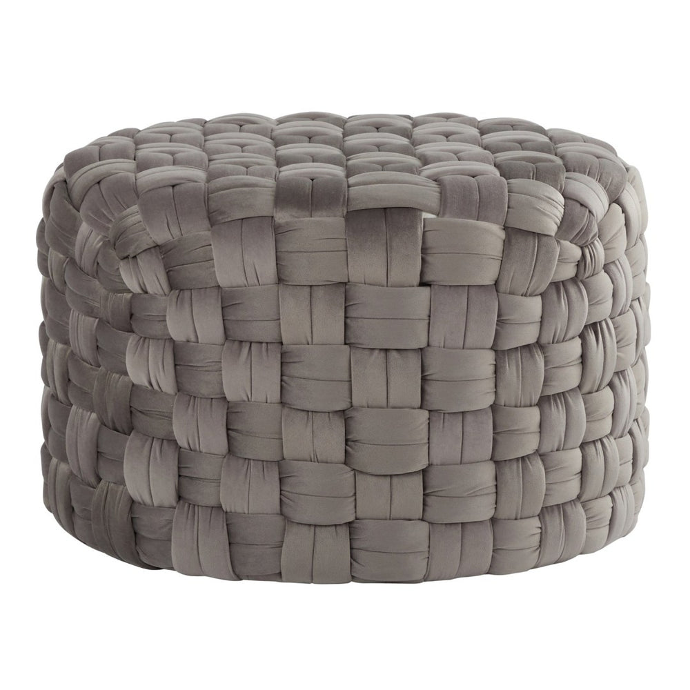 English Elm Round Velvet Ottoman with Braided Texture Foam Seat for Living Room or Bedroom B202P223704