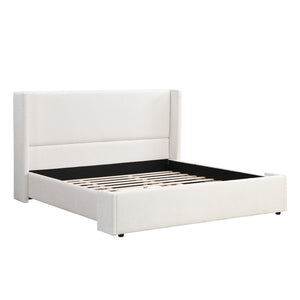 English Elm Elegant Wingback King Bed Tall White Fabric Upholstered Frame for Master Bedroom N769K370471W