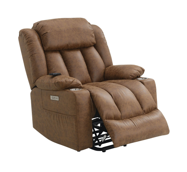English Elm Pacay Faux Leather Aire Power Recliner with Lift, Heat & Massage, Pocket Coil Seat, Cup Holders Brown 35.1 L x 30.8 W x 30.4 H B2726P245483
