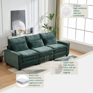 English Elm 99'' Sectional Cloud Deep Seat Couch - Plush Chenille 4-Seat L-Shaped Sofa with Movable Ottoman, Stain-Resistant Comfort and Ergonomic Lumbar Support Green W3373S00025