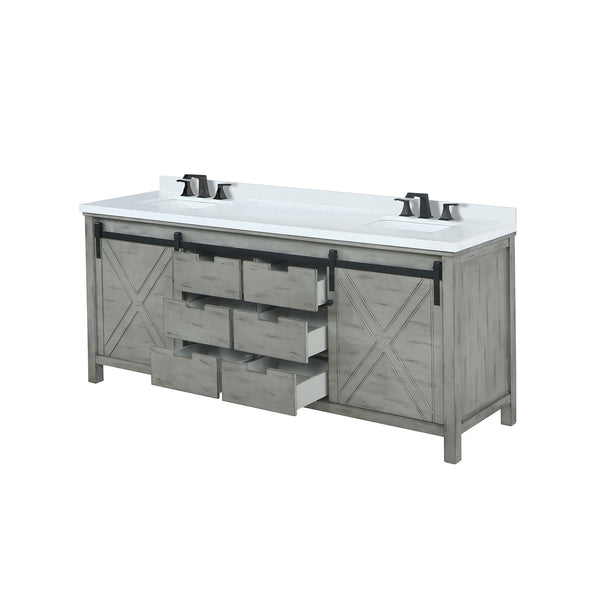 English Elm Ash Grey Double Bath Vanity With Cultured Marble Top, Soft-Close Drawers & Matte Black Faucet Set B2731P260177