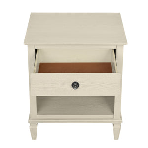 English Elm Victoria Aged Oak Nightstand with Solid Wood Legs, Wire-Brushed Veneer, Drawer & Open Shelf Cream 27.25 L x 22.75 W x 27.25 H B035P341167