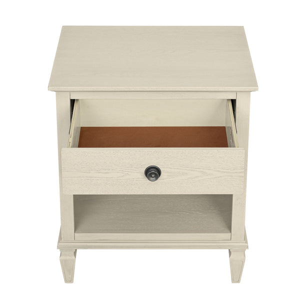 English Elm Victoria Aged Oak Nightstand with Solid Wood Legs, Wire-Brushed Veneer, Drawer & Open Shelf Cream 27.25 L x 22.75 W x 27.25 H B035P341167