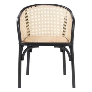 EuroStyle Elsy Handcrafted Beech Wood Armchair with Geometric Cane Back and Padded Rattan Seat 08190BLK-MP1