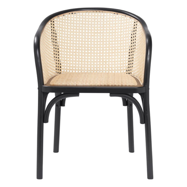 EuroStyle Elsy Handcrafted Beech Wood Armchair with Geometric Cane Back and Padded Rattan Seat 08190BLK-MP1